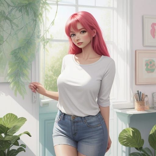 Whimsical Curvy Woman in Pastel Paradise