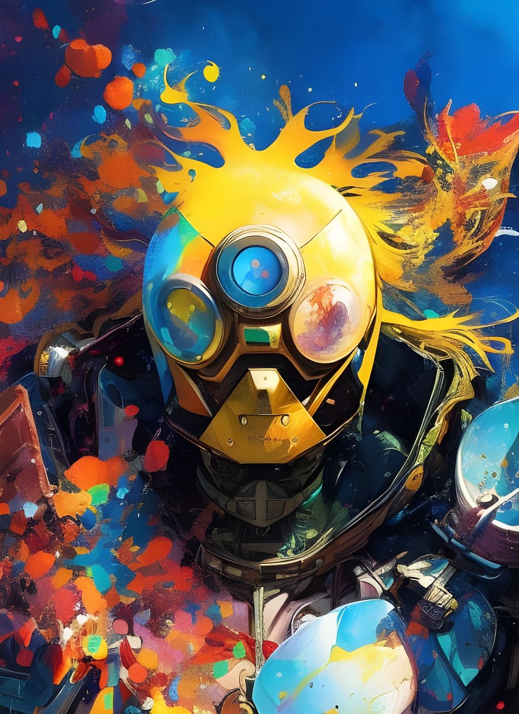 Explosive Lemon Man Portrait in Gouache Illustration