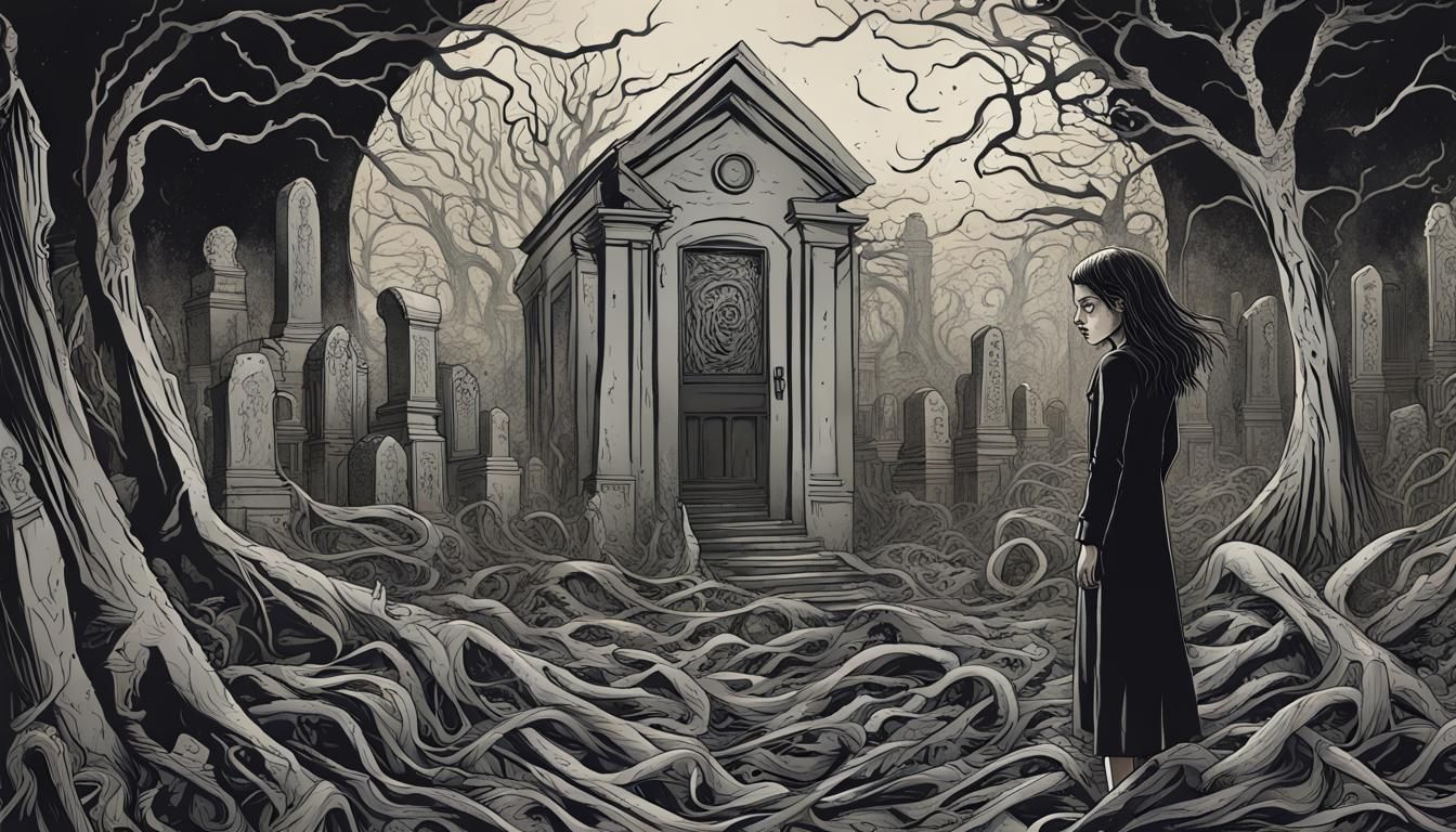 Lovecraftian Horror: Mysterious Girl in Haunted Cemetery