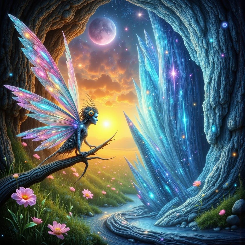 Fairy of Nature and Technology in Surreal Style