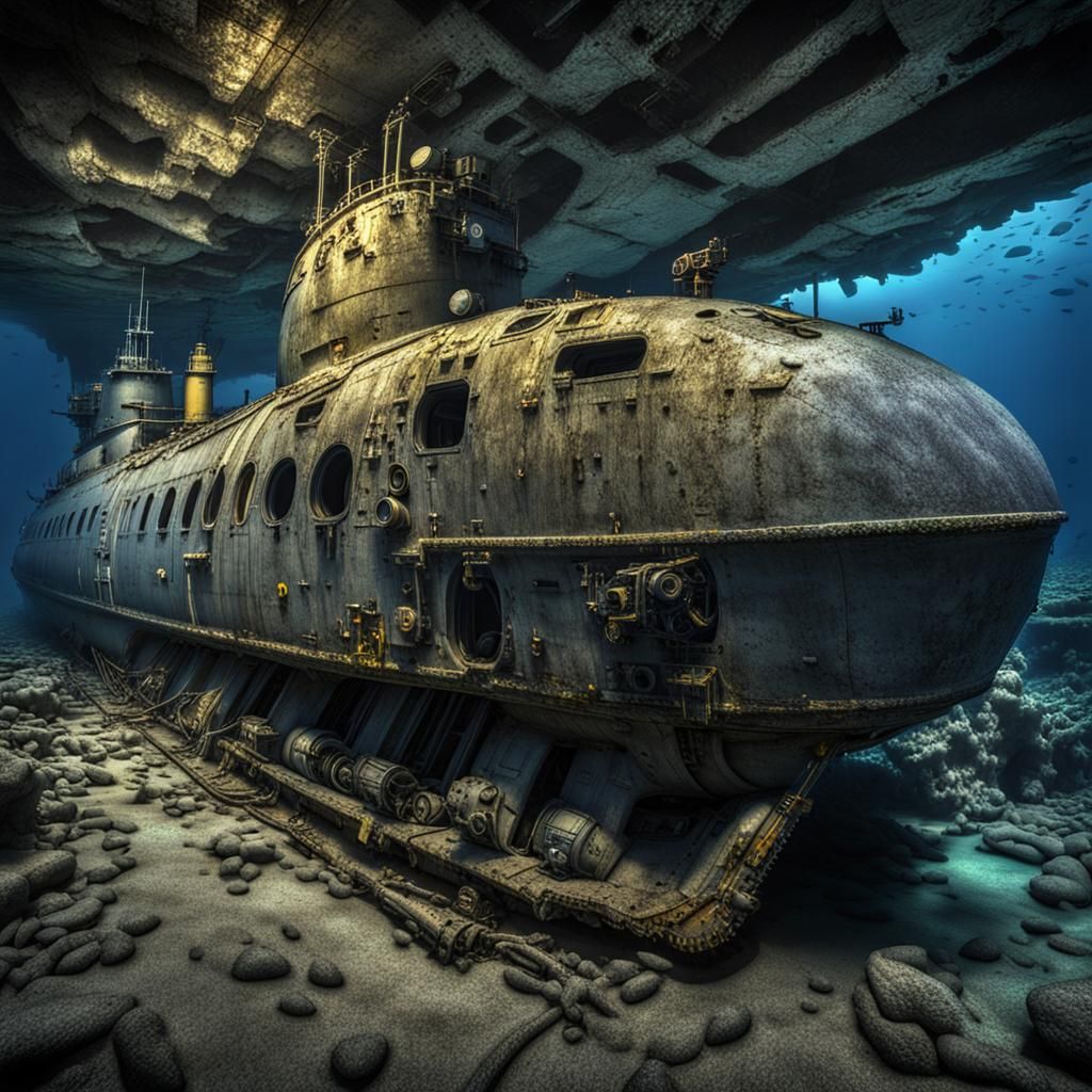 Wrecked Submarine in Marianas Trench: Hyperrealistic Detail