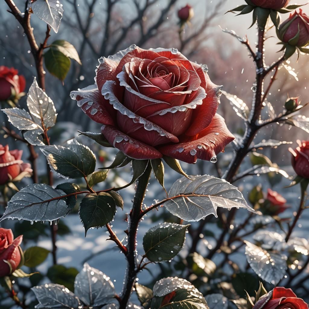 Iced Rose in Sunlight: Detailed Matte Painting