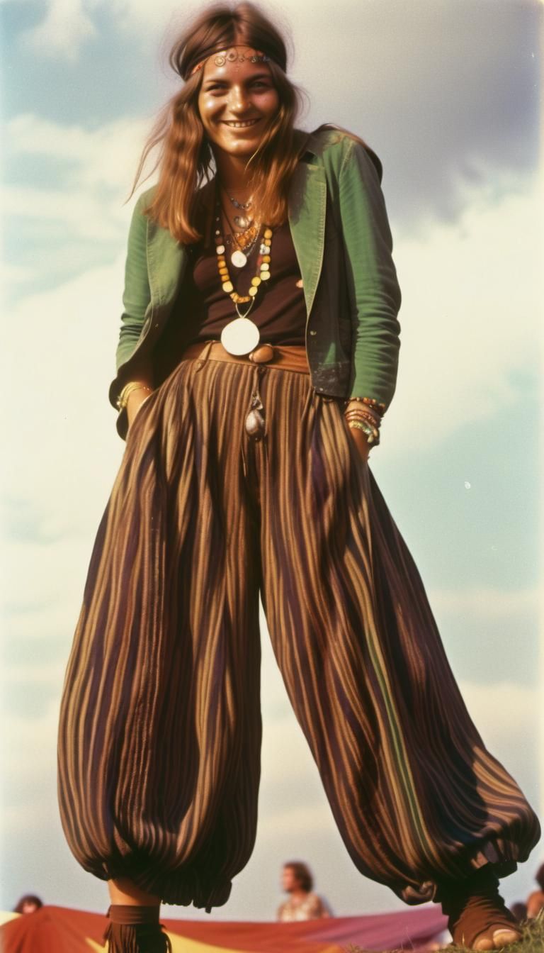 Hippy Woman at Woodstock 1969, Vintage Kodak Photo