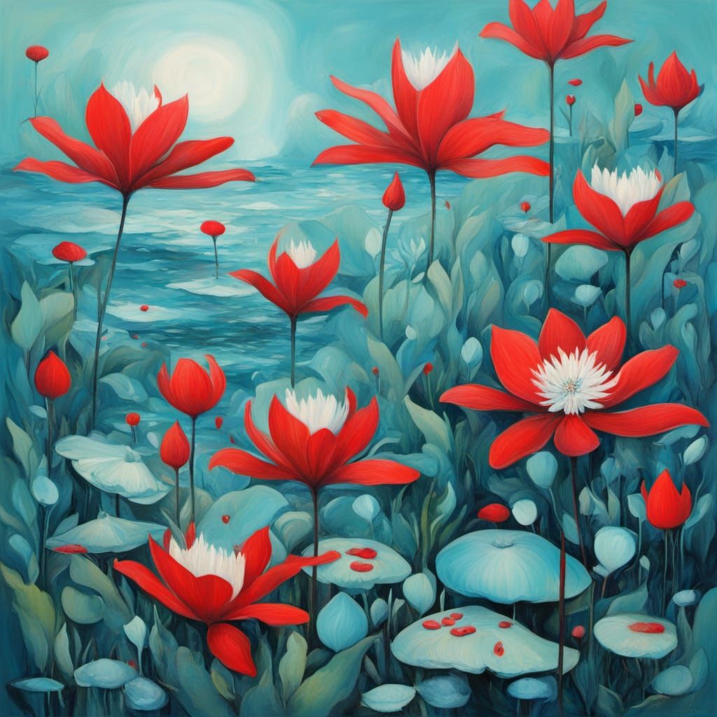 Abstract Surrealism Floral Painting of Valhalla Dawn