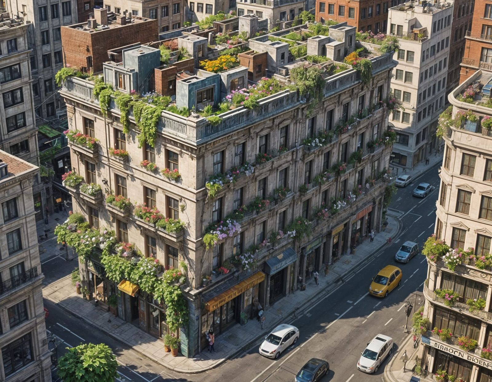 Lush Urban Ecosystem: City Buildings Embrace Nature