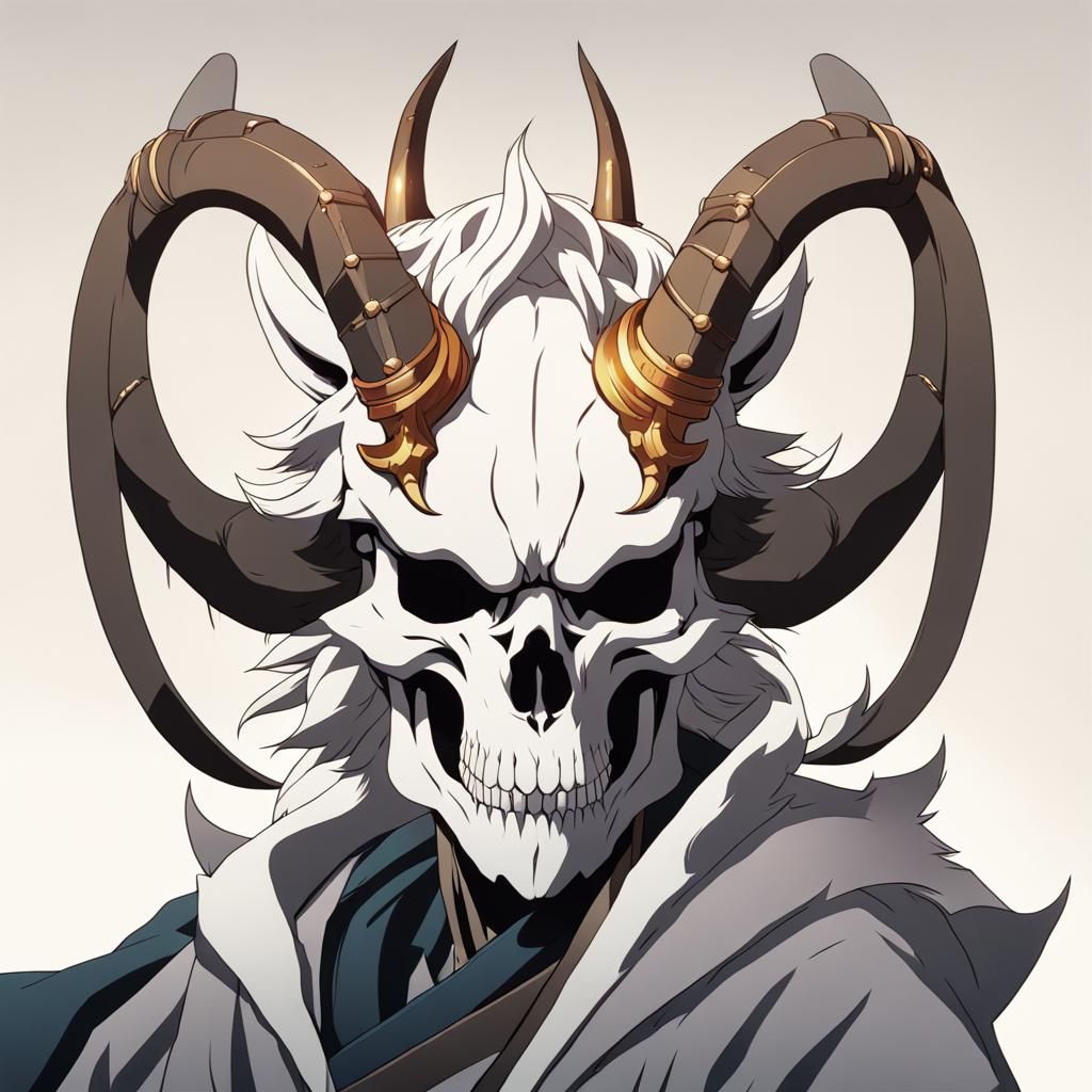 Anime-Style Horned Wolf Skull on Character