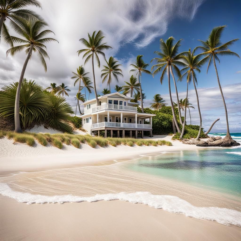Island Oasis: White Sand Beach and Palm Trees