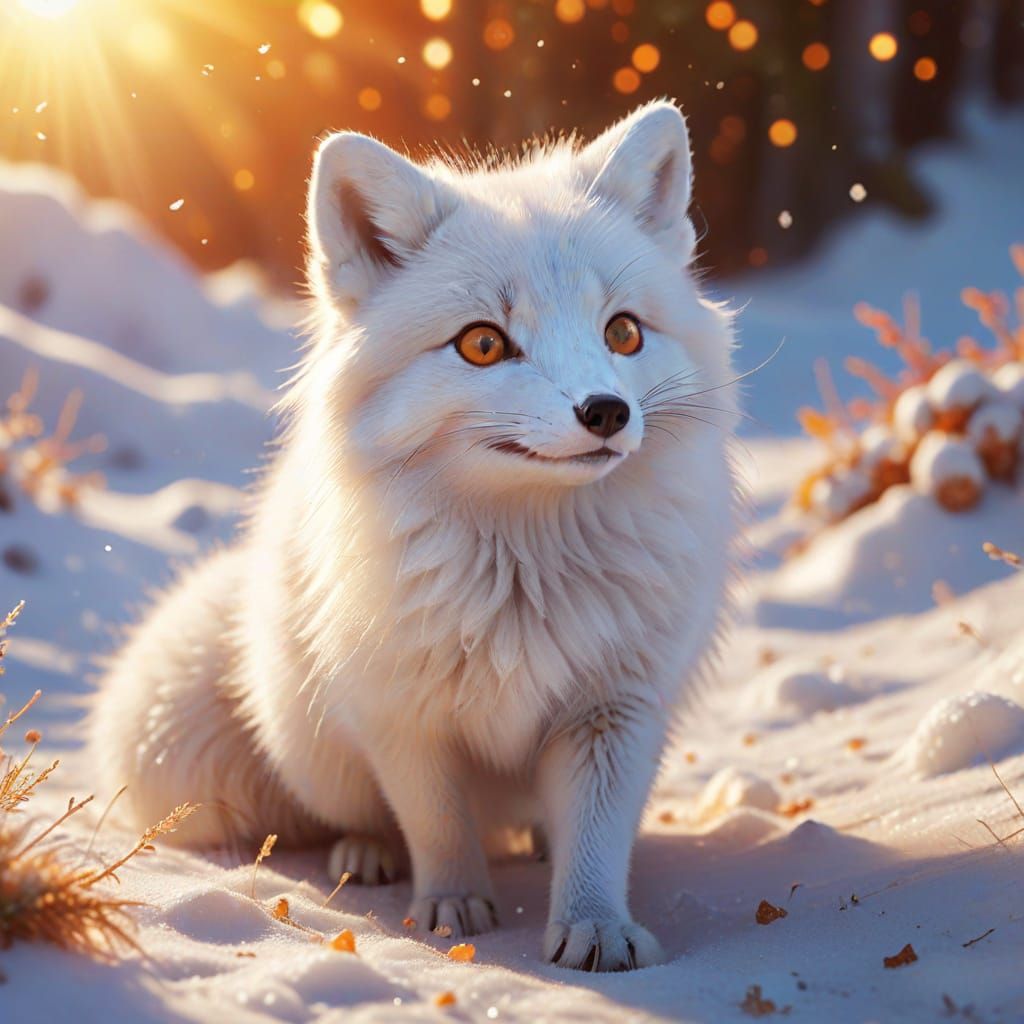 Cheeky Arctic Fox Stealing Food in Cartoon Style