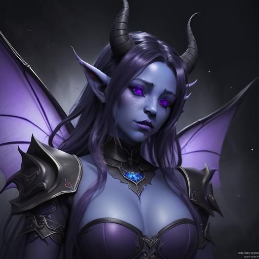 Tiefling with Blue Skin and Purple Hair: Fantasy Art