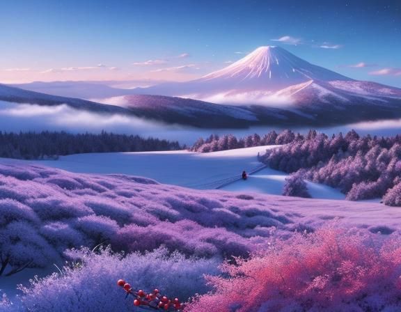 Birds in Snowy Landscape with Anime Style