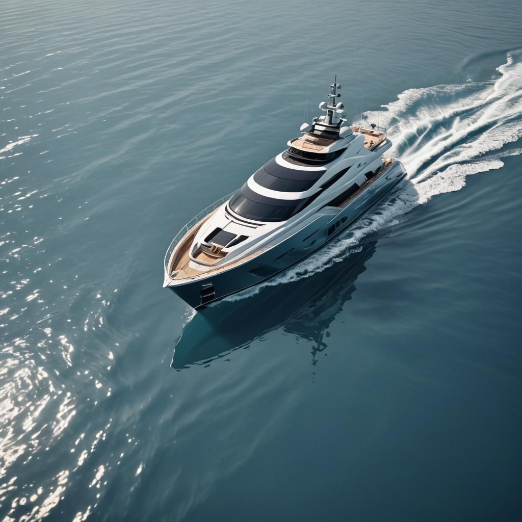 Futuristic Superyacht with Helipad and Infinity Pool