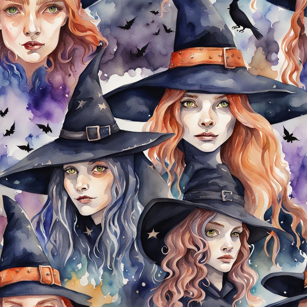 Detailed Witch in Watercolor Style