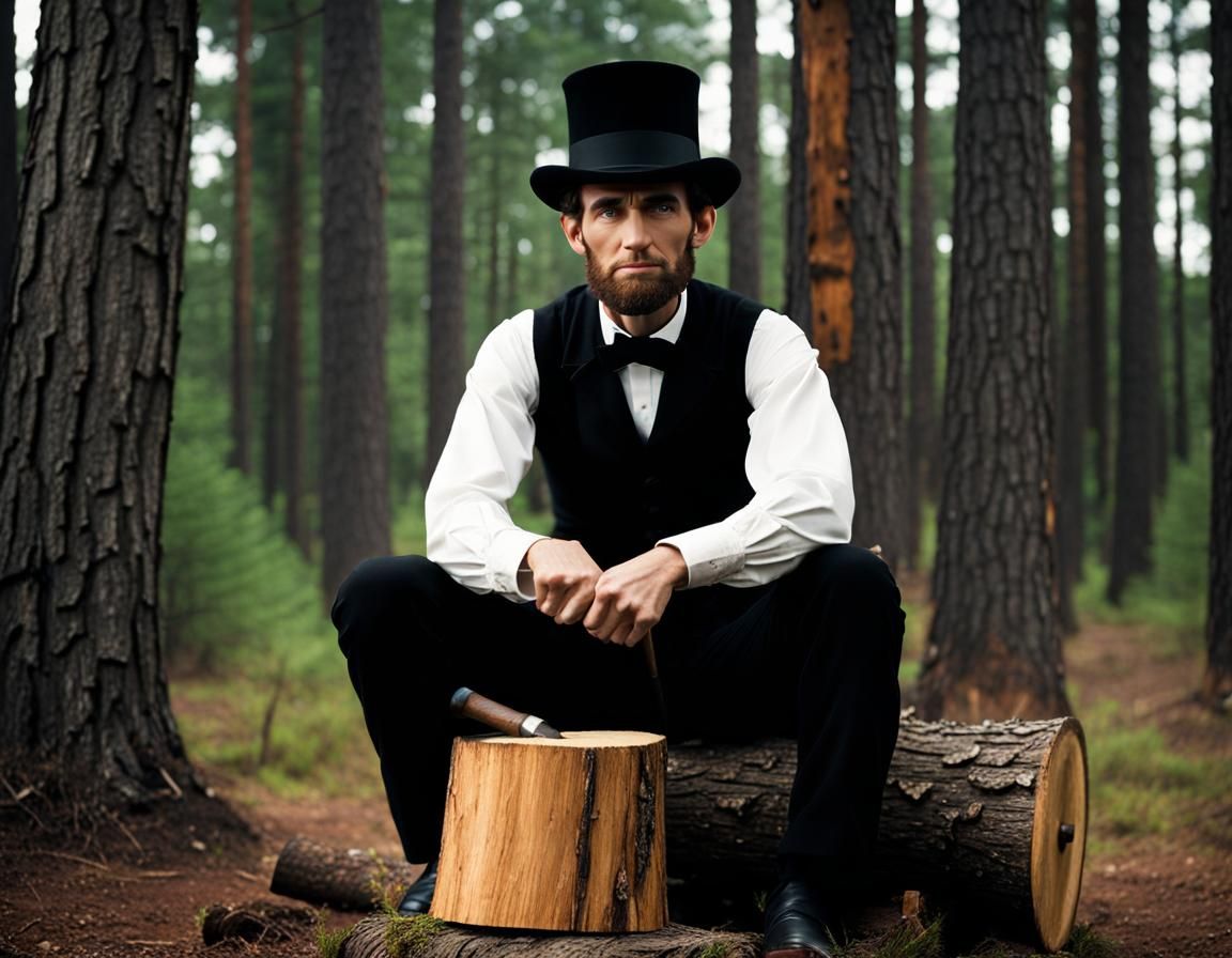 Young Abe Lincoln with Ax in Pine Forest