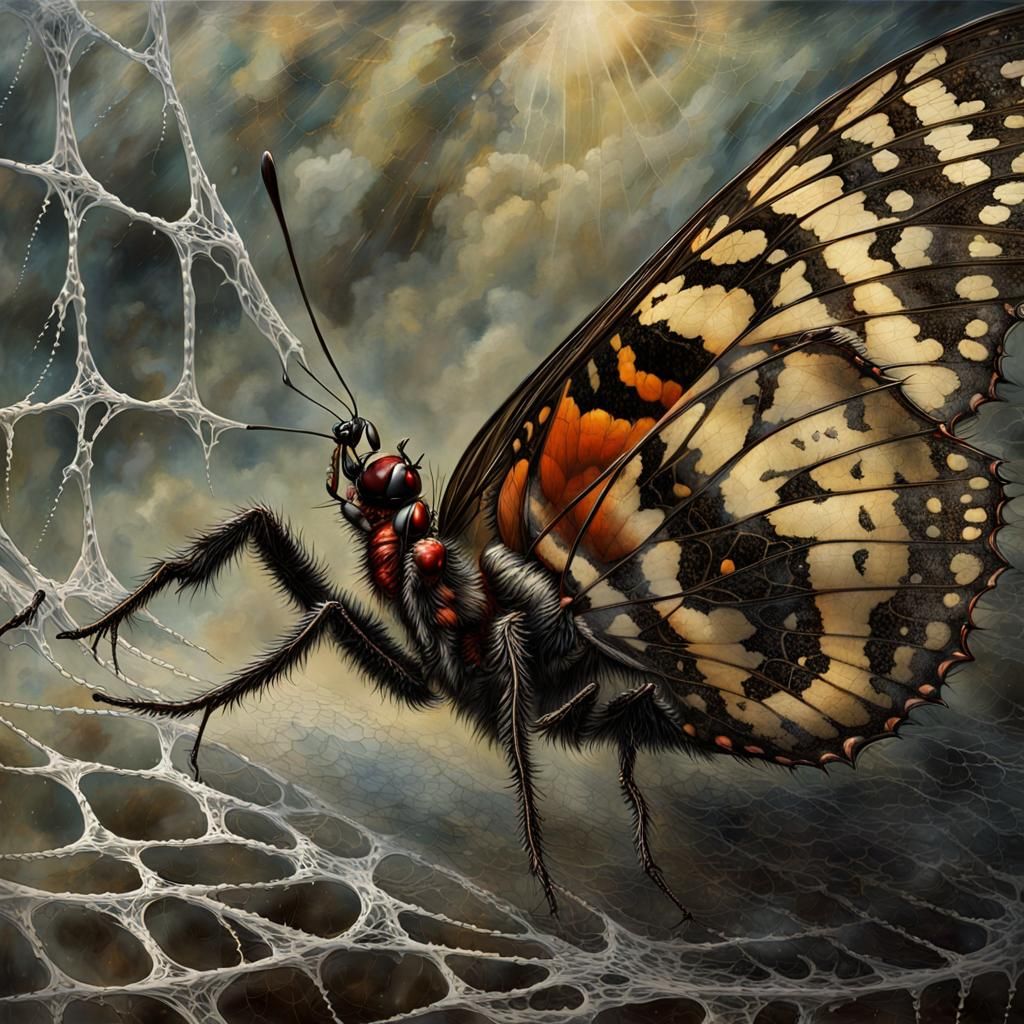 Butterfly's Terror: Grotesque Surrealism in a Spiderweb