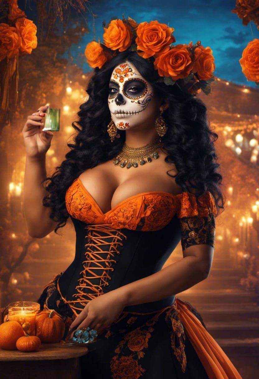Day of the Dead Woman in Ornate Dress