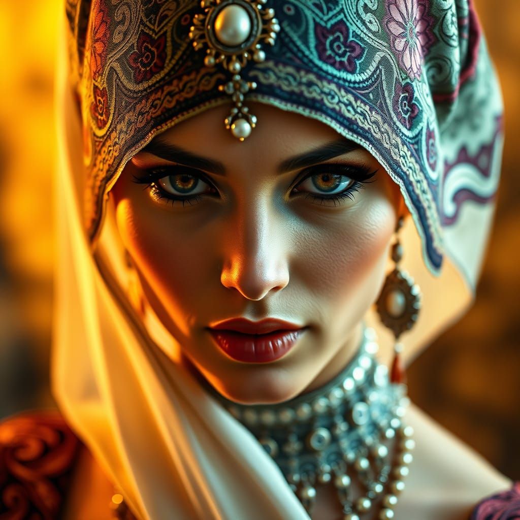 Belly Dancer Portrait in Art Nouveau and Calligraphy Style