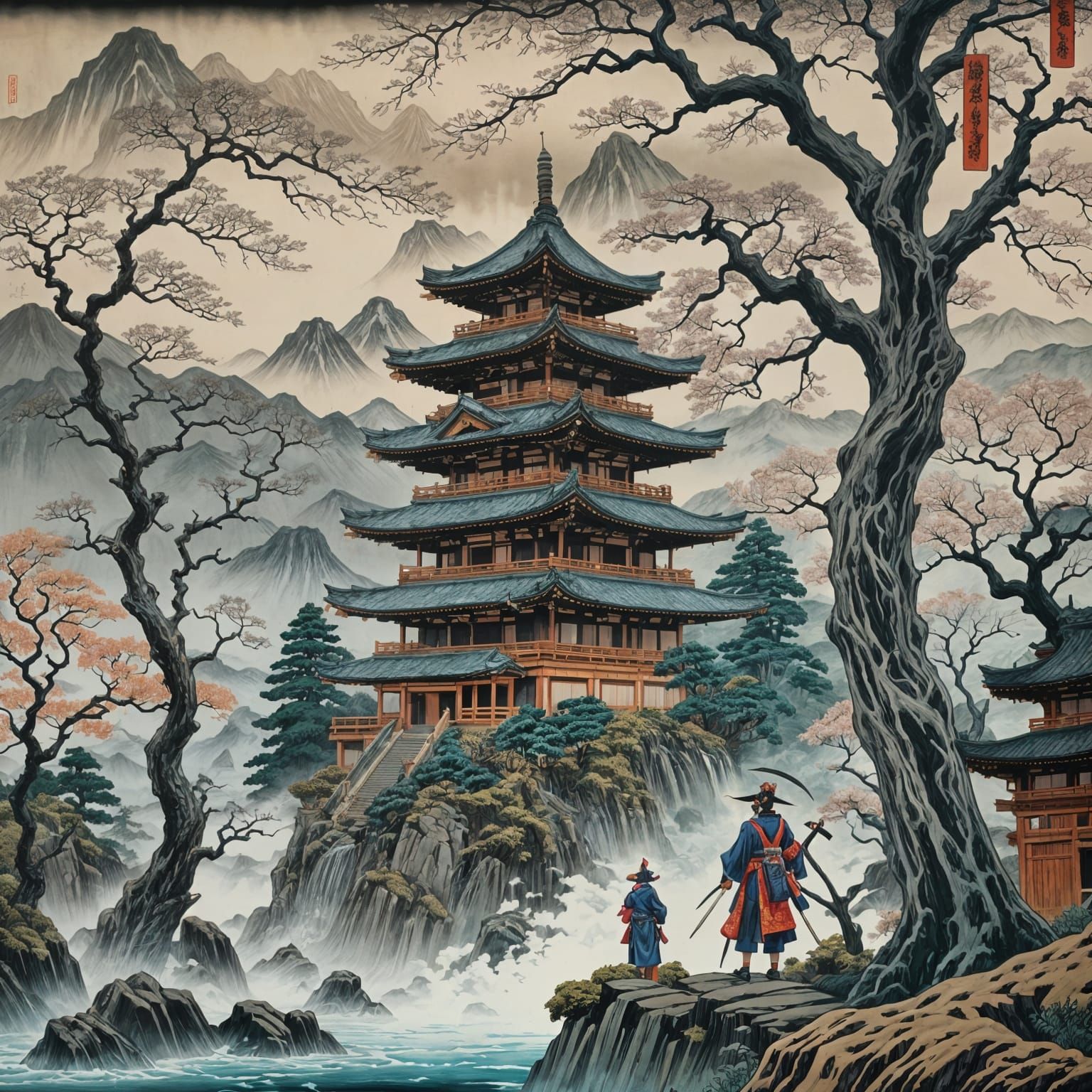 Orogumo: Japanese Spider Demon in Ukiyo-e Style