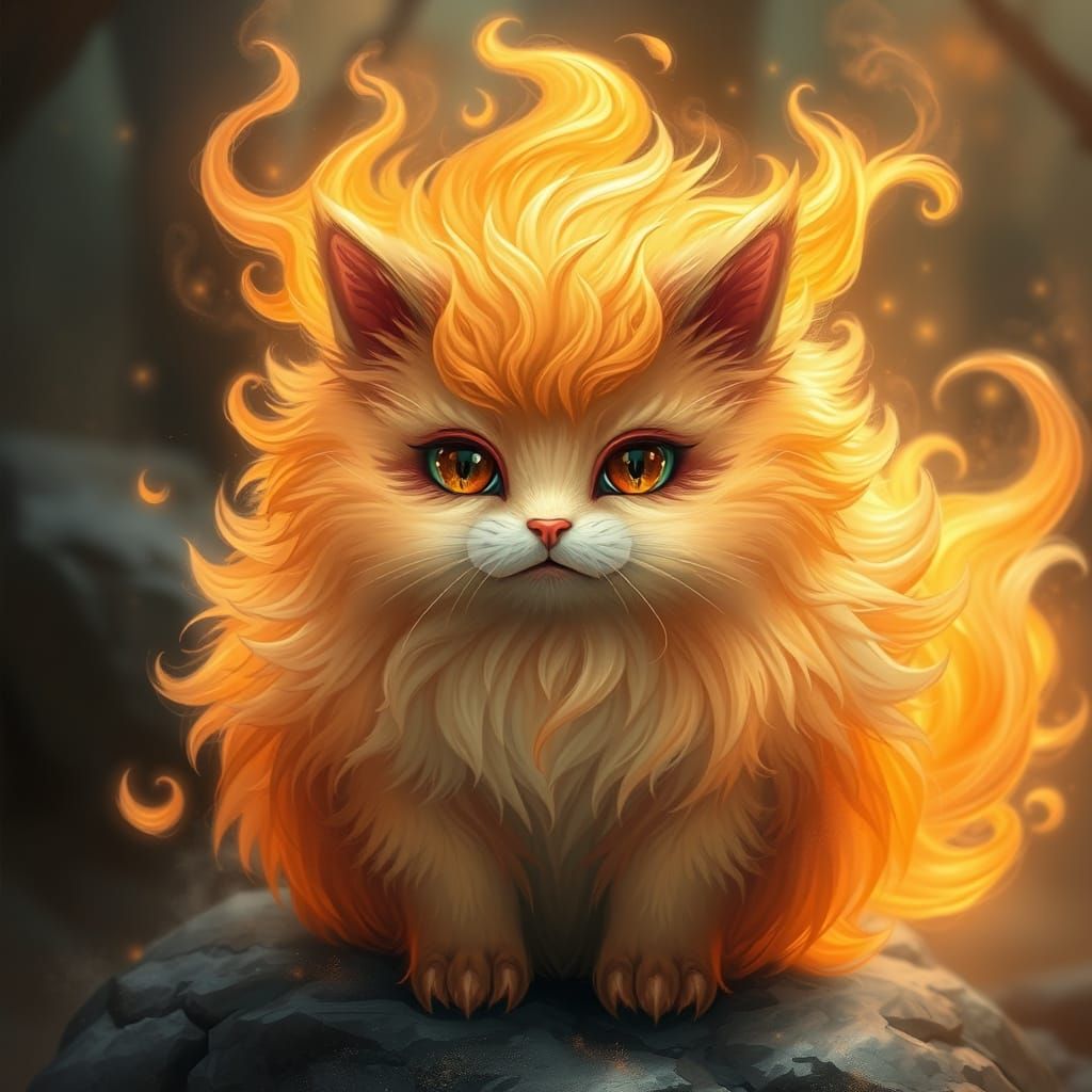 Fiery Cat Spirit in Dreamy Style