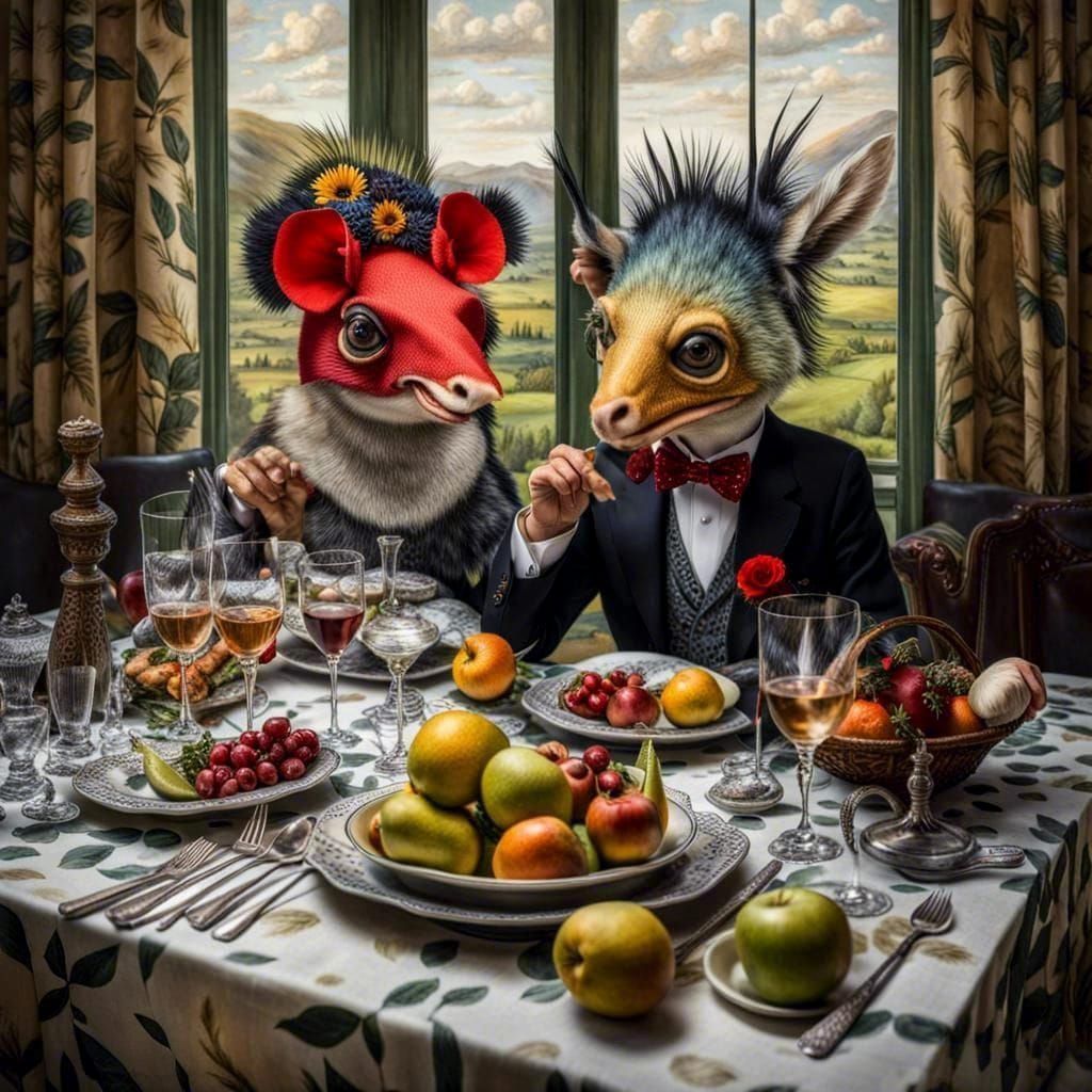 Surreal Alien Restaurant Celebration in Magical Realism