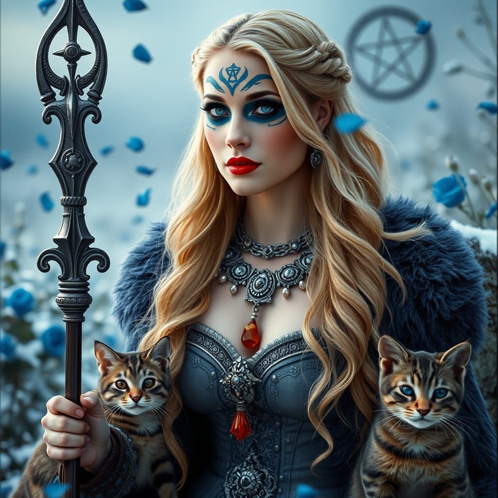 Ethereal Goddess in Viking Glamour, Snowy Altar and Mystic B...