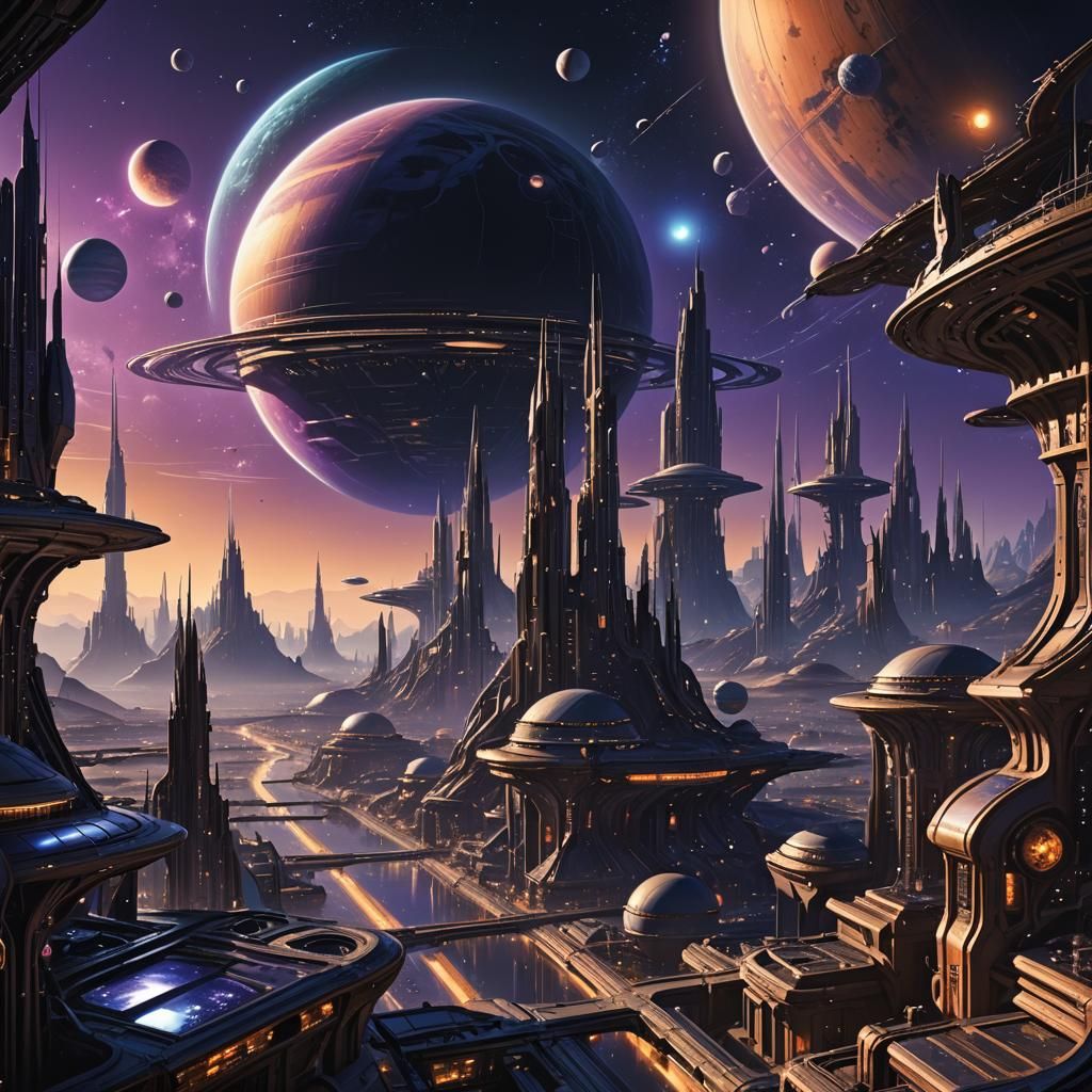 Ethereal Alien City Gazing at Planets: Digital Matte Paintin...