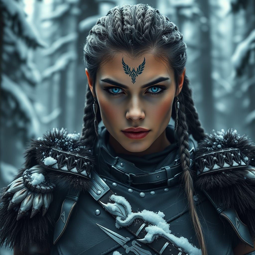 Snow-Covered Barbarian Warrior in Epic Cinematic Landscape