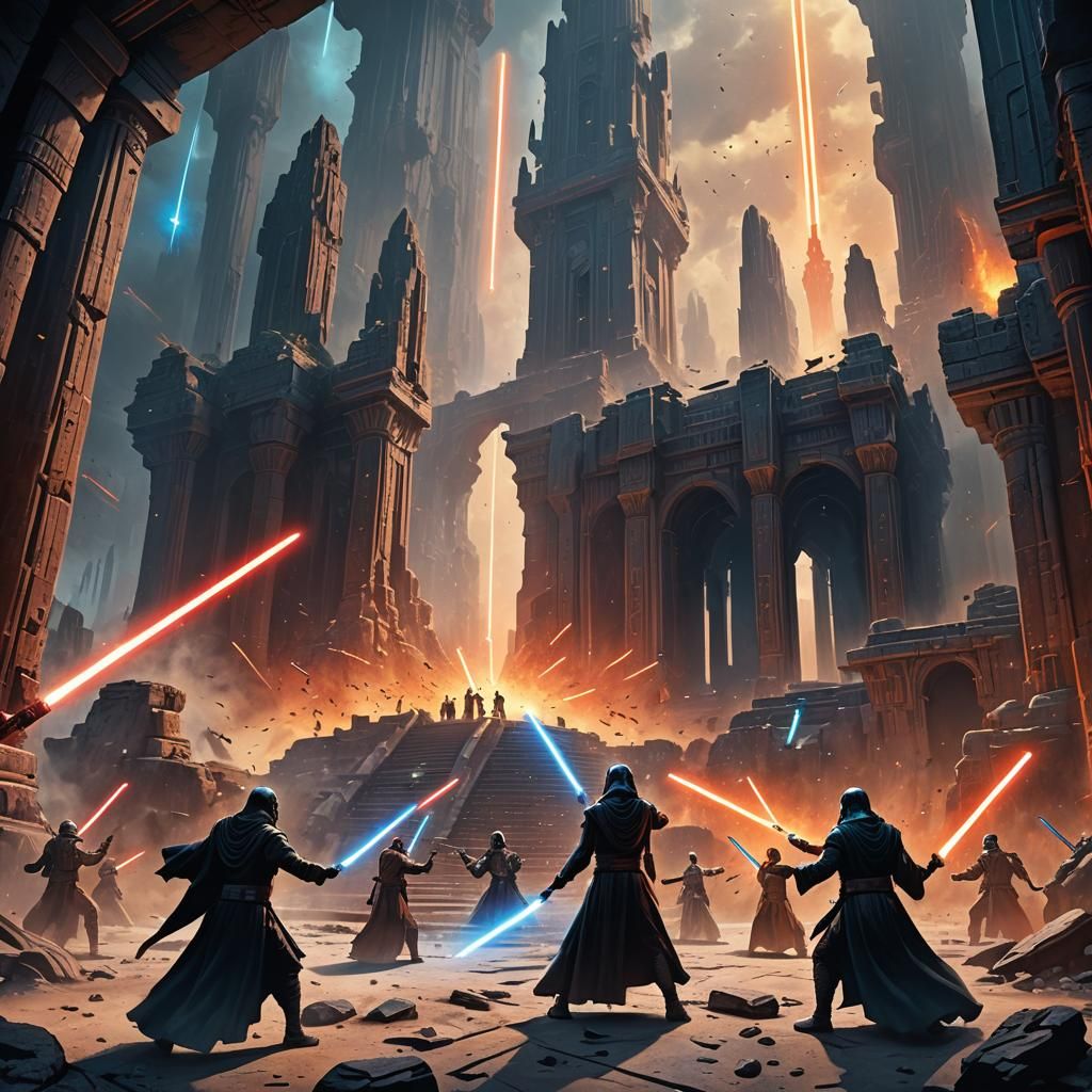Jedi and Sith Clash in Mystical Temple Ruins