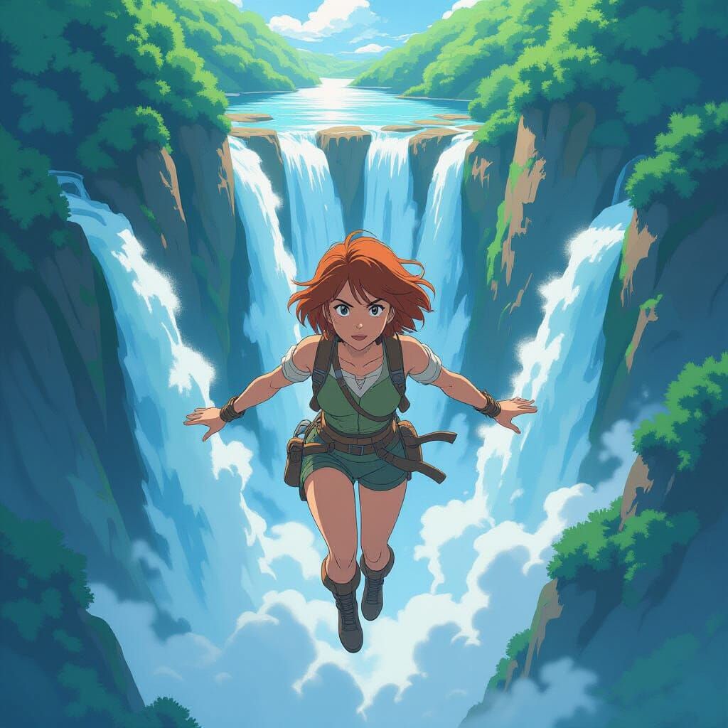 Woman Adventurer Dives Waterfall in Swiss Alps