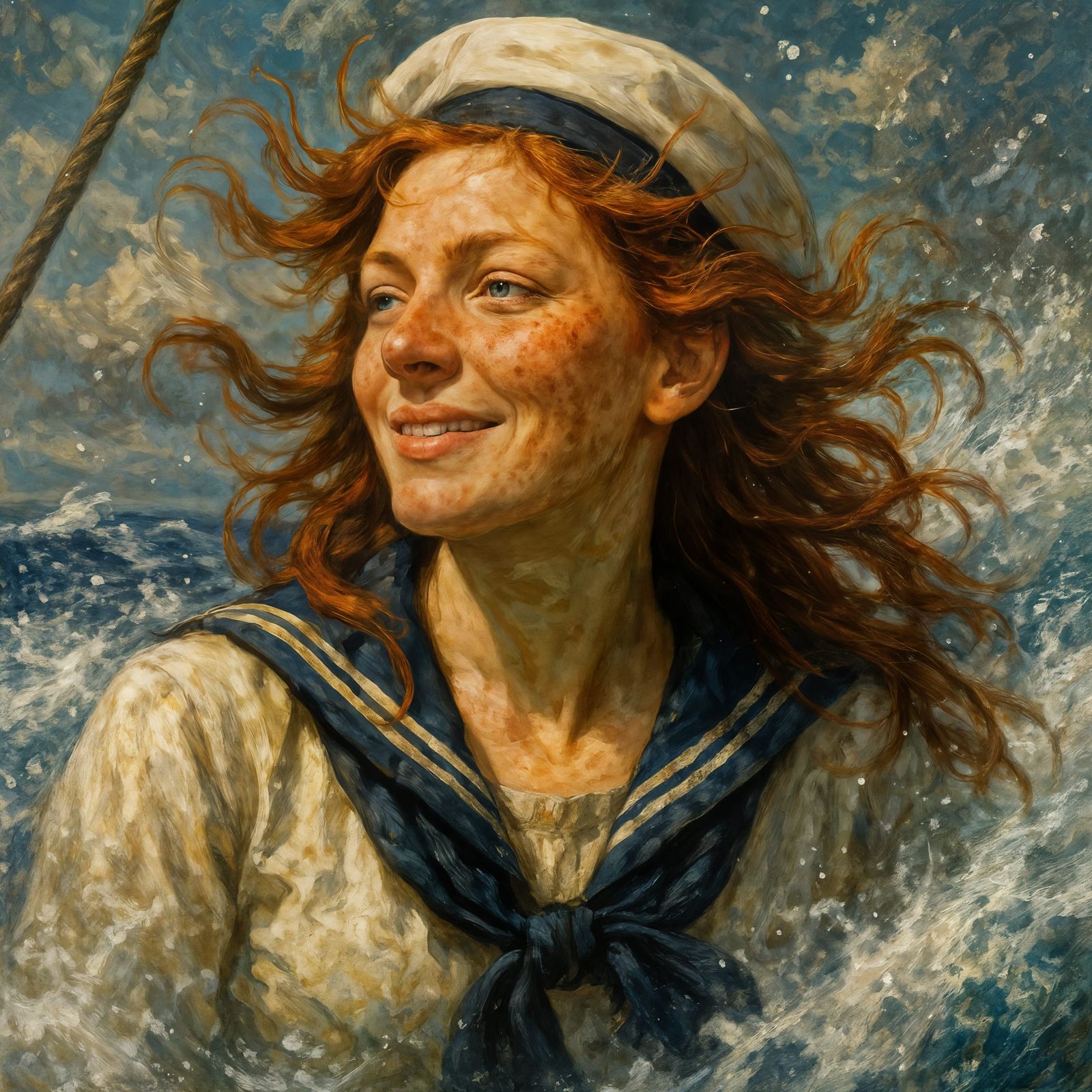 Optimistic Sailor Girl in Salty Wind