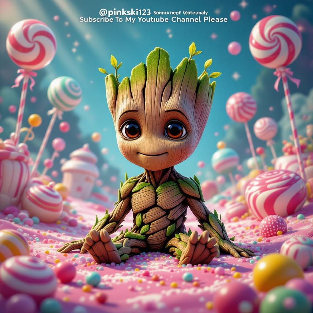 Whimsical Groot in Candy Art Style