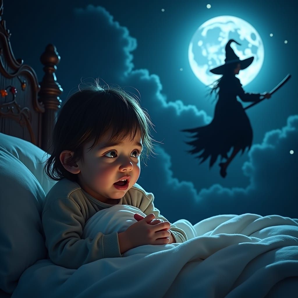 Eerie Witch Haunts Child's Nightmare, Digital Art