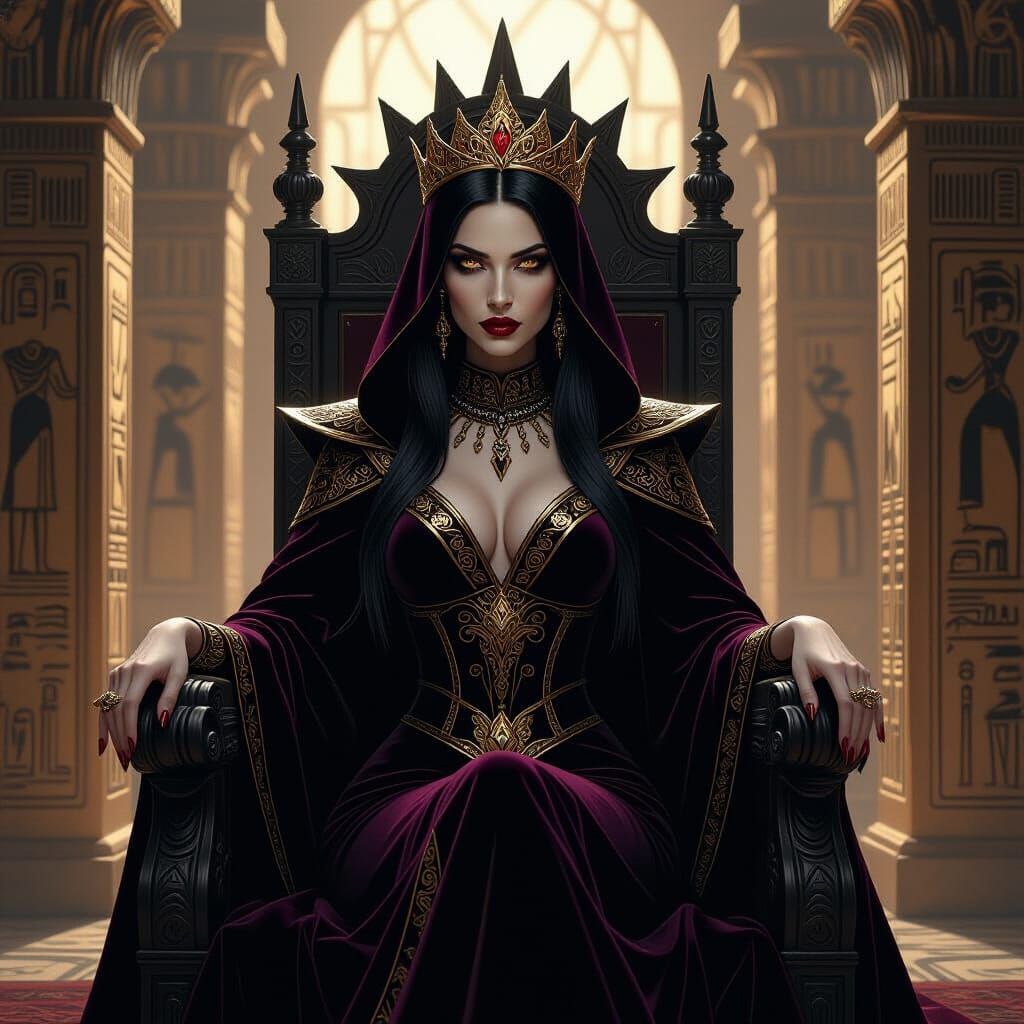 Regal Vampire Queen on Obsidian Throne