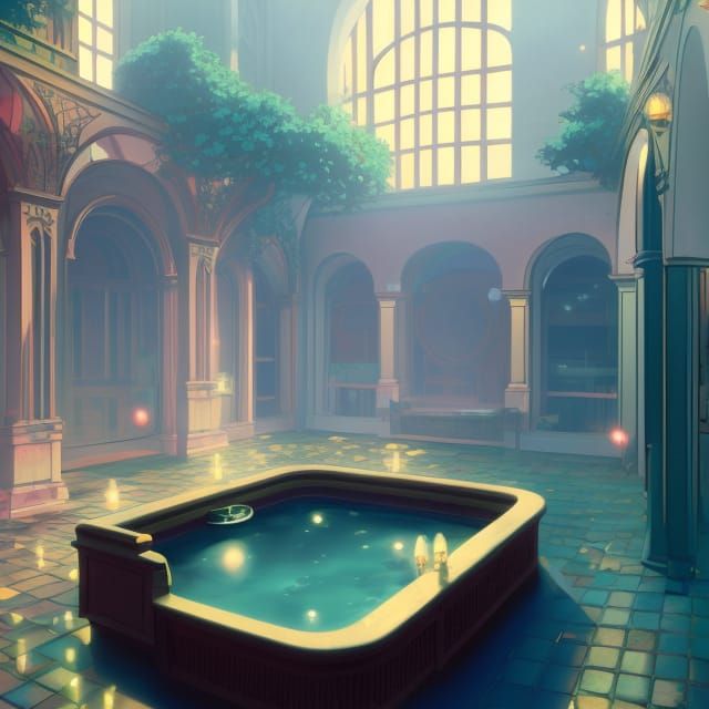 Victorian Art Nouveau Spa with Vintage Lighting