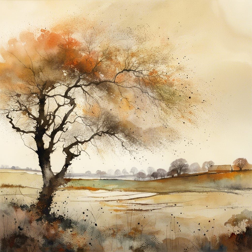 Watercolor Landscape Painting of Natural Scene