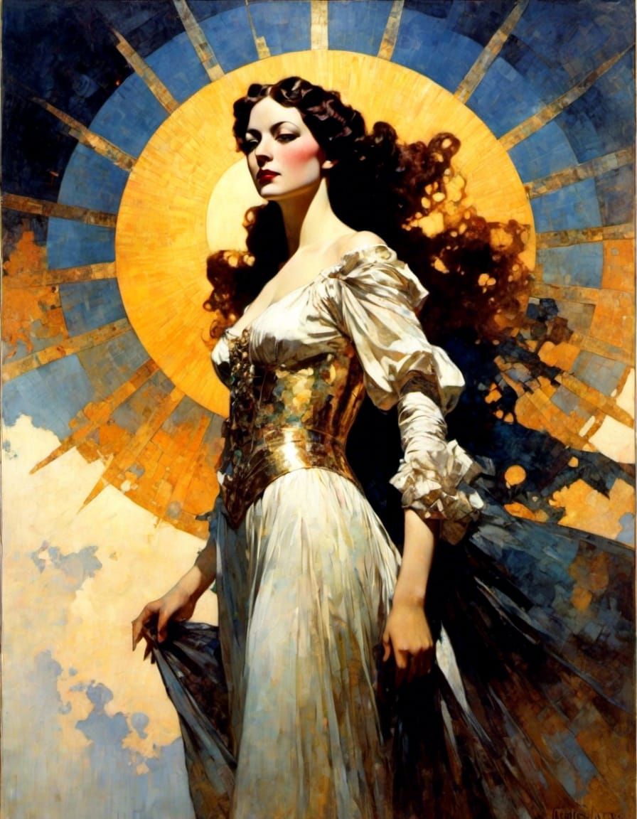 Olga Portrait in N.C. Wyeth Style with Sunset