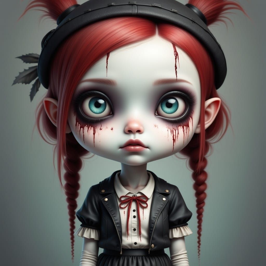 Gothic Little Girl with Red Hair, Digital Art