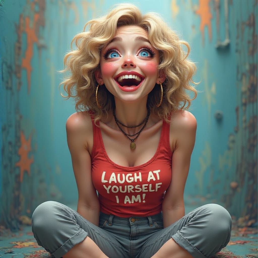 Laughing Woman in Hyperrealistic Splash Art Style