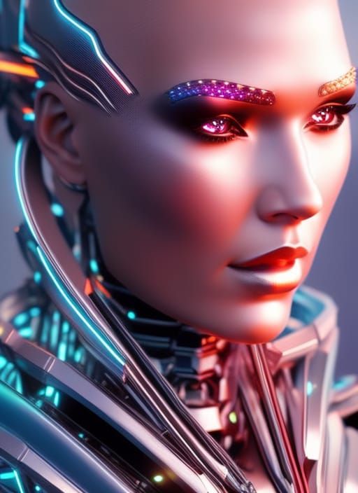 Cyberpunk Cyborg Girl Portrait in Sci-Fi Style