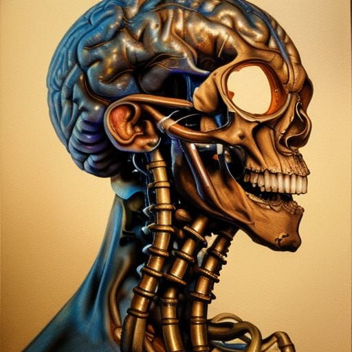 Reanimated Skull Portrait in Hyperdetailed Watercolor Style