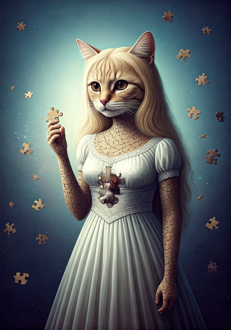 Dreamlike Feline Mosaic in Whimsical Textures