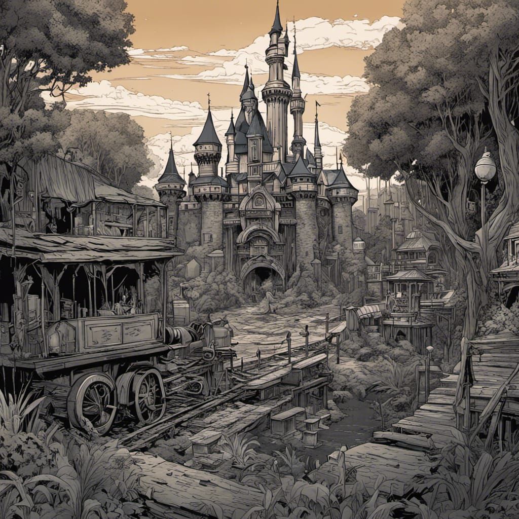 Post-Apocalyptic Disneyland Orlando in Graphic Novel Style