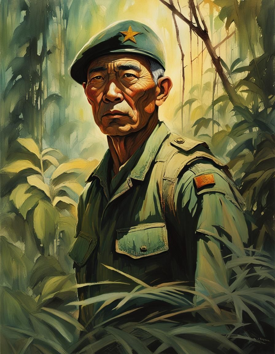 Vietnamese Soldier Portrait in Jungle, Hyper-Realistic