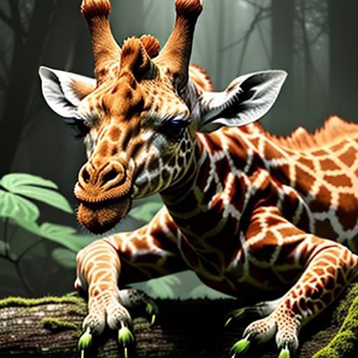Surreal Giraffe-Newt Hybrid in Mystic Forest