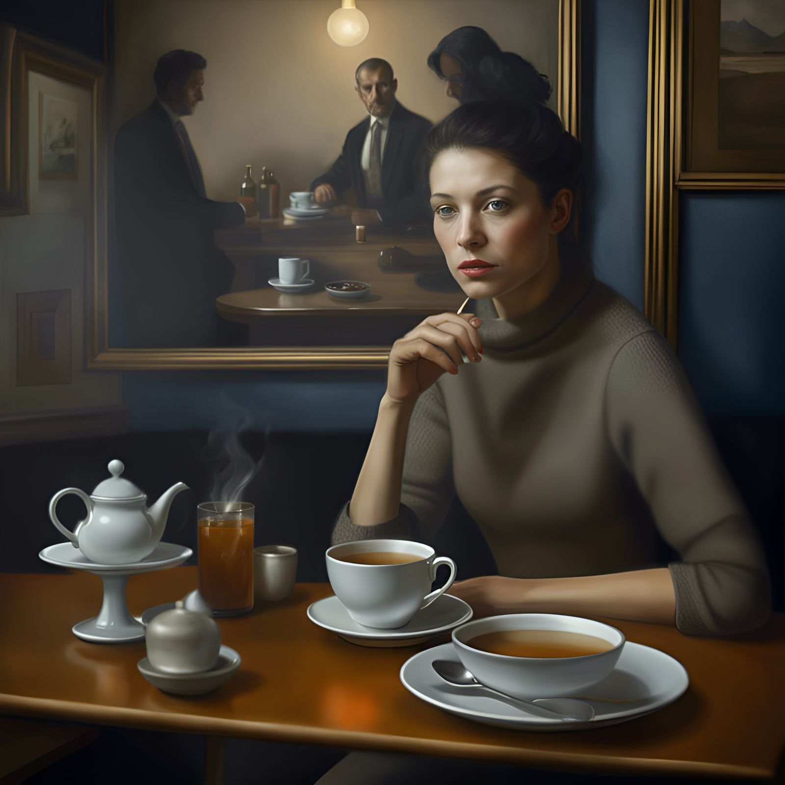 Beautiful Woman Enjoying Tea in Cafe Portrait