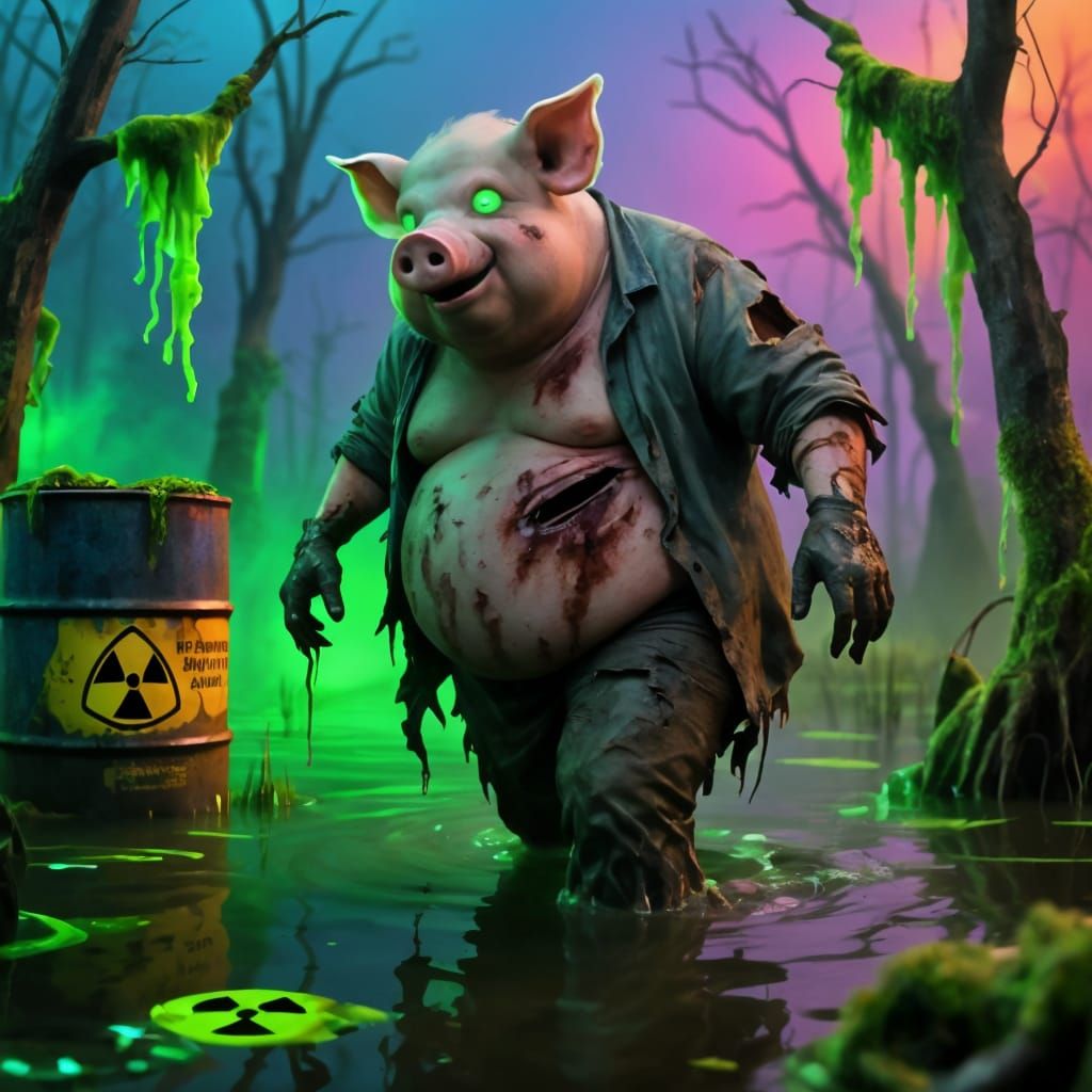 Radioactive Zombie Pig-Man in Glowing Swamp
