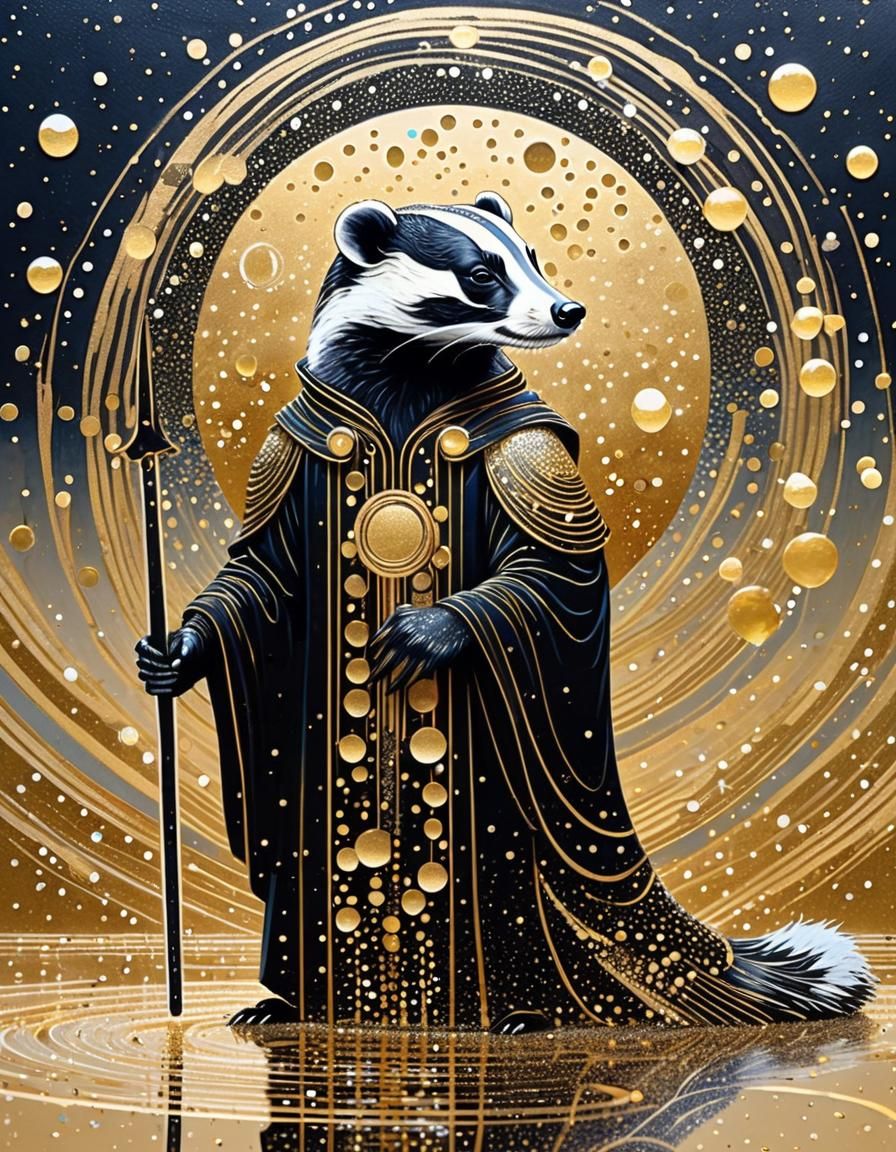 Warrior Badger Portrait in Dot Painting Style