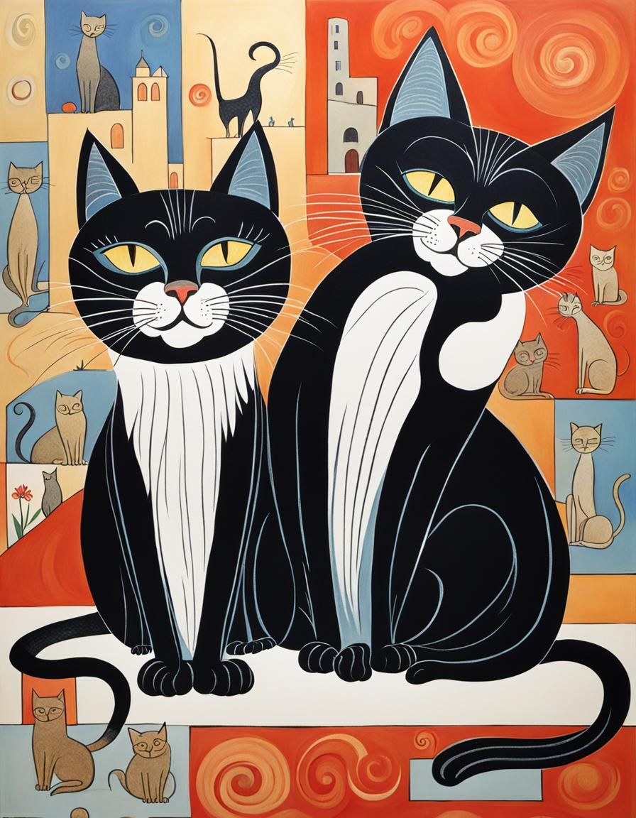 Cats in Hirschfeld Caricature Style