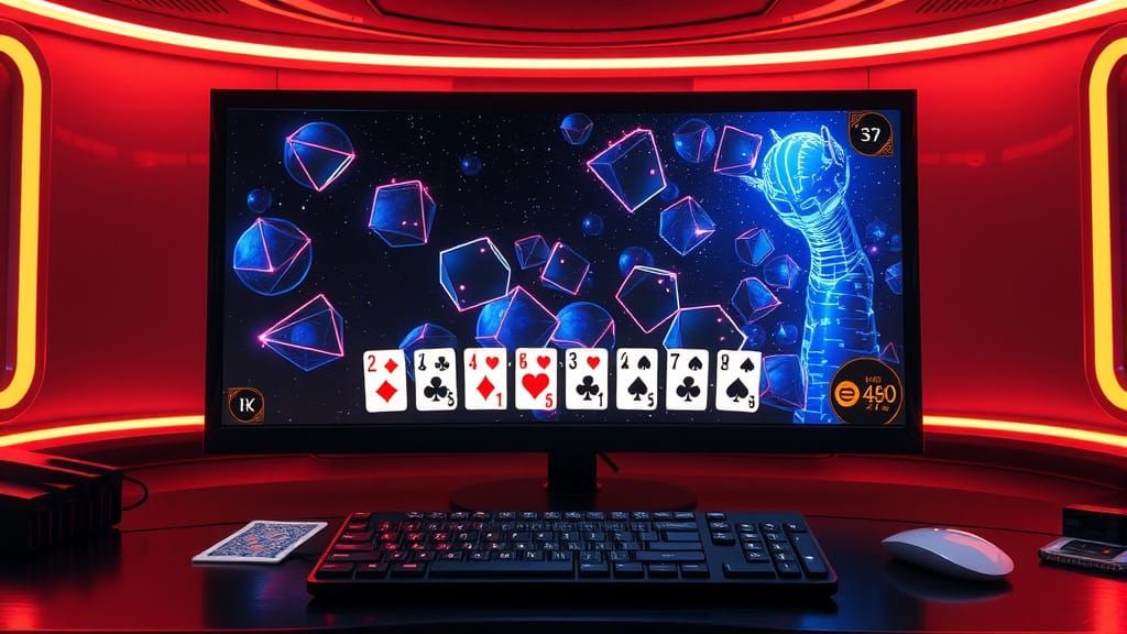 Digital Card Game in Neon Lit Cyberspace