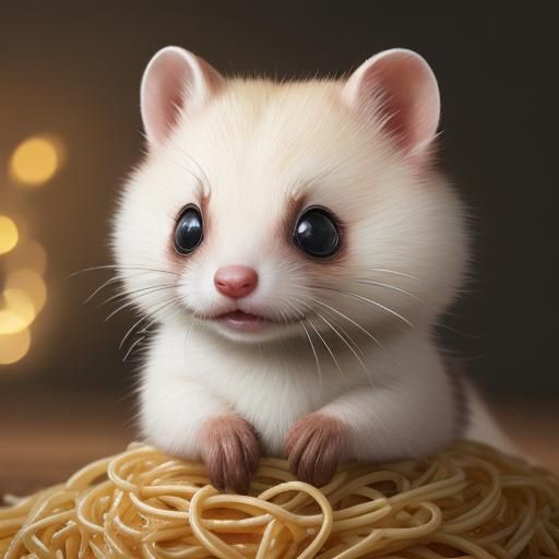 Miniature Ferret's Spaghetti Feast in Polymer Clay