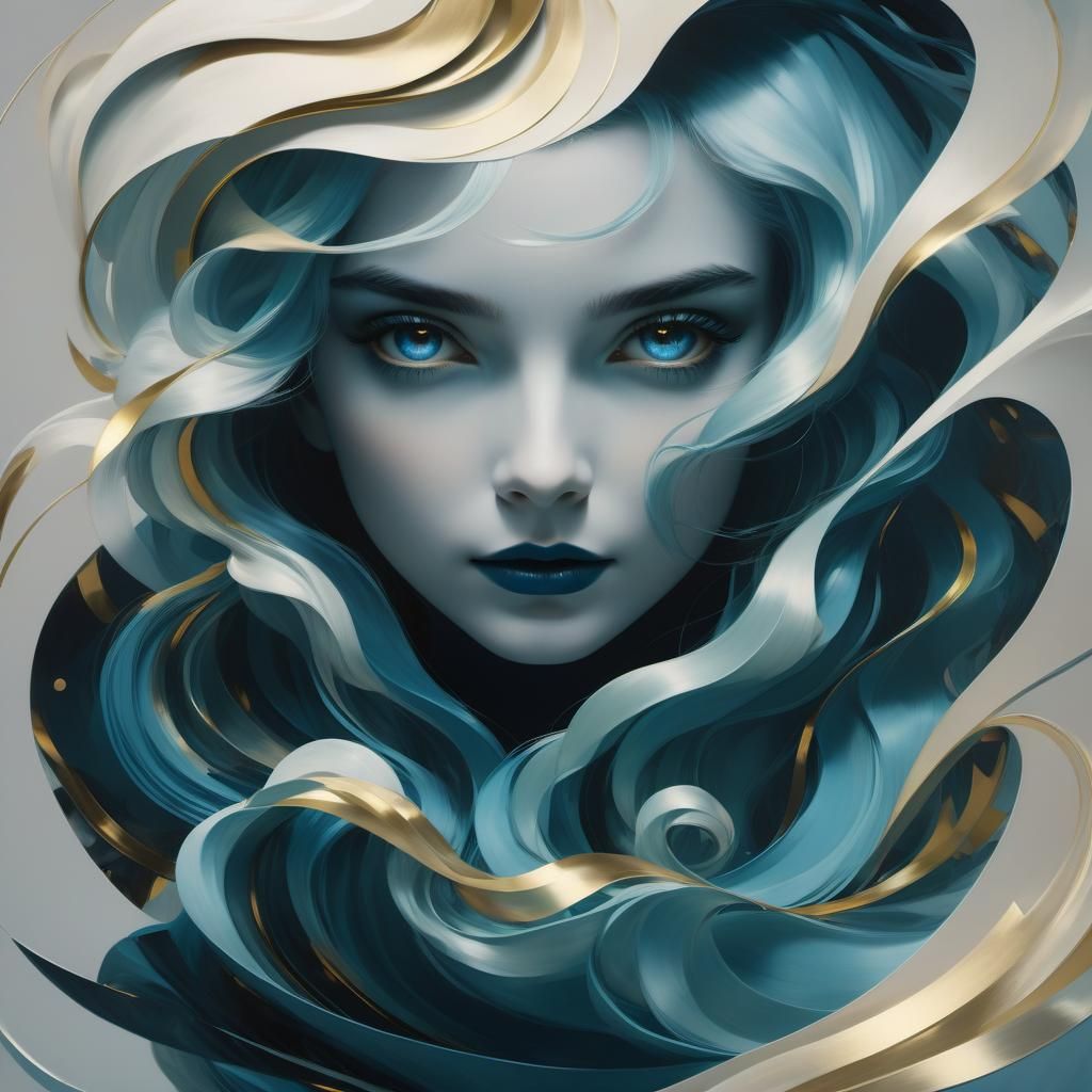 Elegant Noir Woman with Blue Hair, Digital Painting